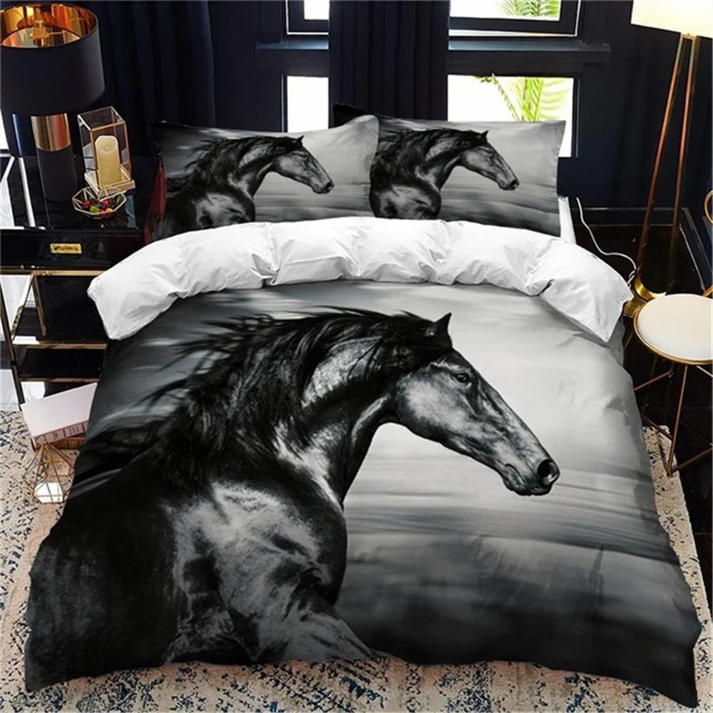 White Horse Bedding Set Boys Girls Twin Queen Size Duvet Cover Pillowcase Bed Kids Adult Fashion Home Textileextile