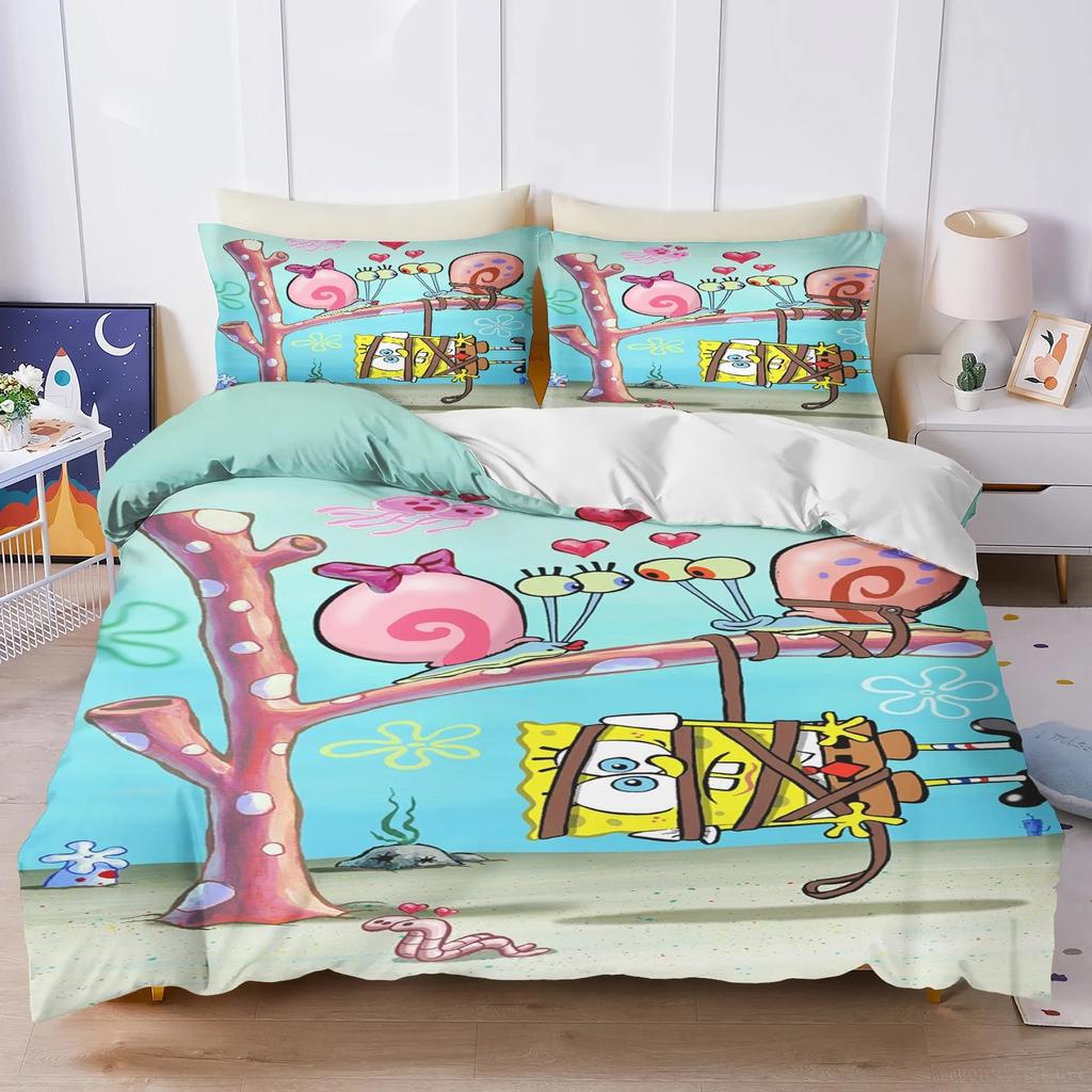 3D Hot Sale Multiple Sizes SpongeBob SquarePants Cartoon Print Bedding Set Adult and Kids Bedding Set Luxury Gifts