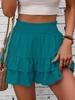 Women High Waist Smocked Ruffle Skort Layered Tiered Casual Summer Wide Leg Shorts Skirt