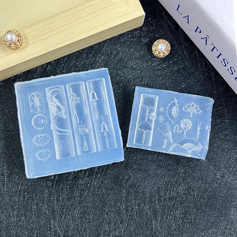 3D Chinese-Style Silicone Nail Mold Exquisite Dragon Copper Coins Bells Buttons Chinese Knots Fan Mold Transparent Nail Art Mold
