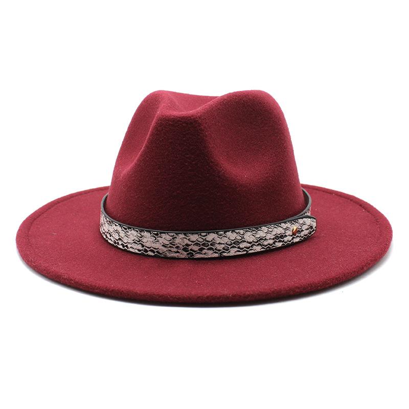 Seasonal White Big Eaves Hat Flat Edge Top Hat Men'S And Women'S Woolen Jazz Hat Lmn173