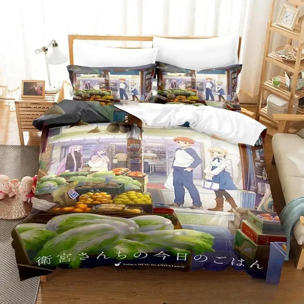 Anime Todays Menu for the Emiya Family Saber Bedding Set,Duvet Cover Bed Set Quilt Cover,King Queen Twin Size Boys Girls Adults Tool