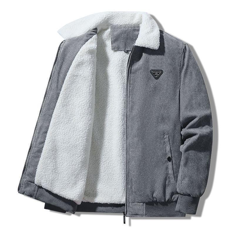 Men's High-End Fleece-Lined Corduroy Jacket - Loose, Casual, Warm Outerwear for Autumn and Winter.