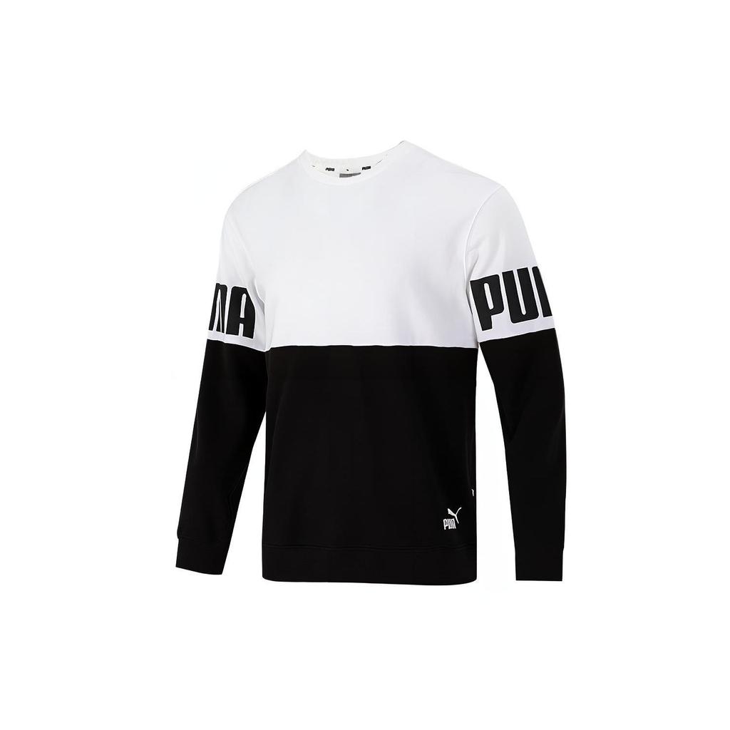 Puma Pánská mikina s kulatým výstřihem a logem v barevném bloku, topy, černobílá 847722-02