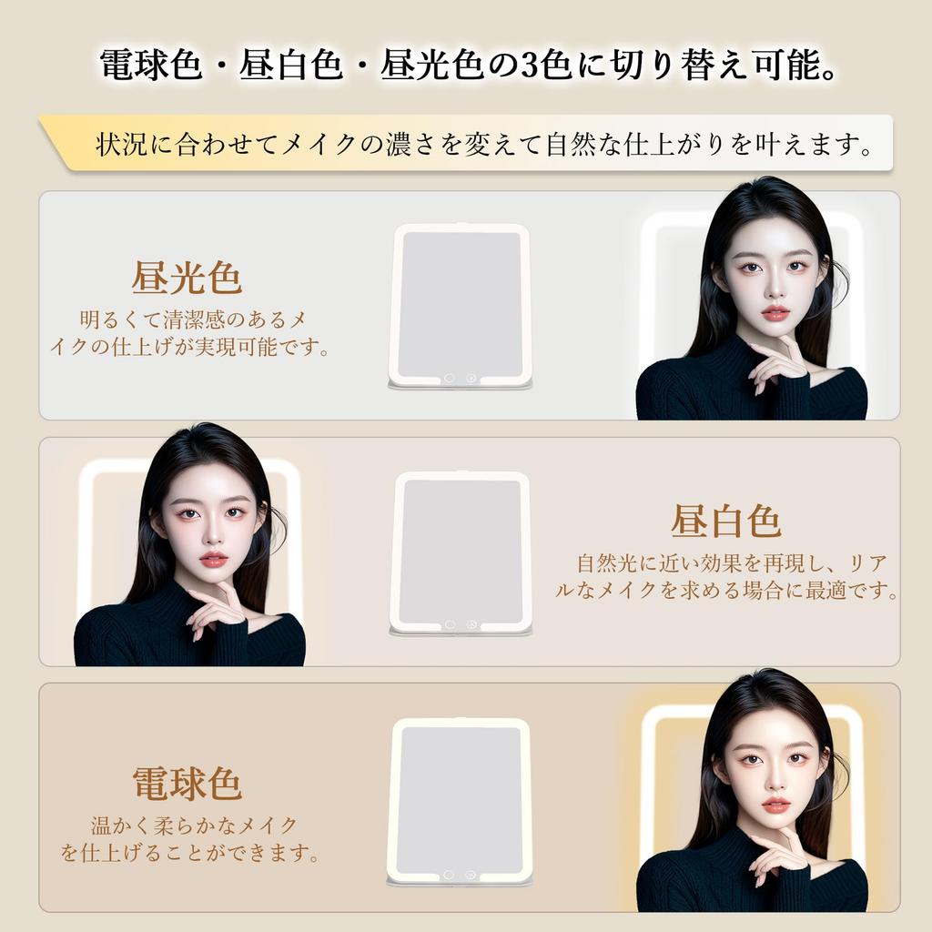 Garvee Actress Mirror with LED Tabletop Makeup Folding Mirror with 10x Magnification Mini Stepless 3 Color Adjustable Angle Light, Mirror, Mirror,