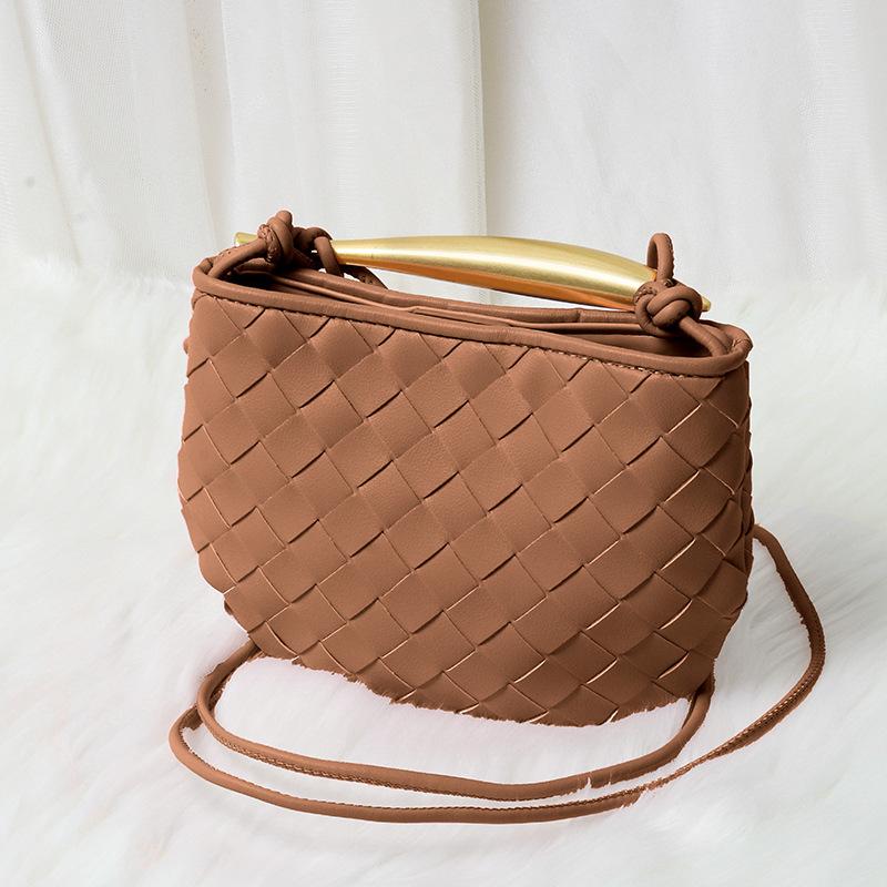 Cowhide Woven Bag Soft Leather Metal Bing Handbag Fashionable Personality Oblique Span Genuine Leather Women's Bag