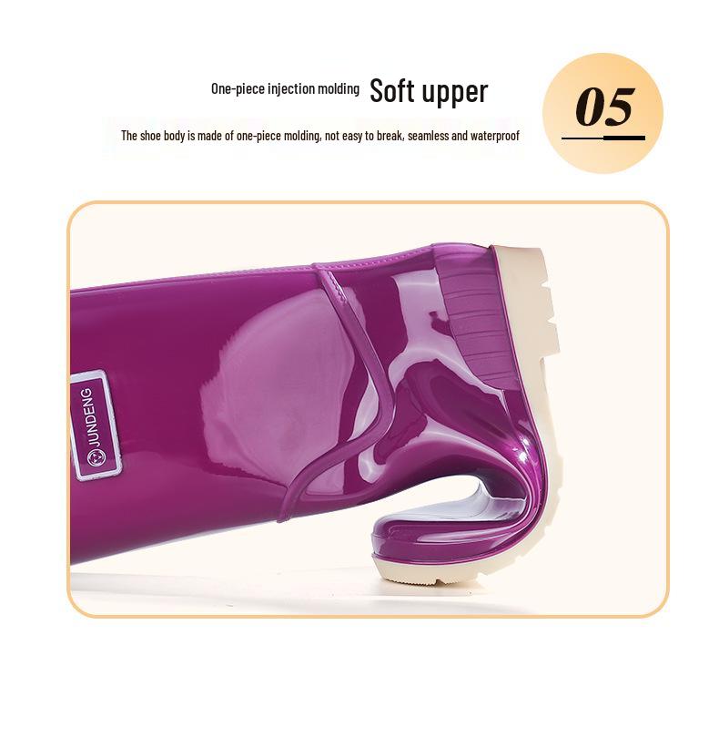 Women's Waterproof High Tube Non-Slip Rain Boots with Warm Velvet Lining - Fashionable PVC Rubber Shoes