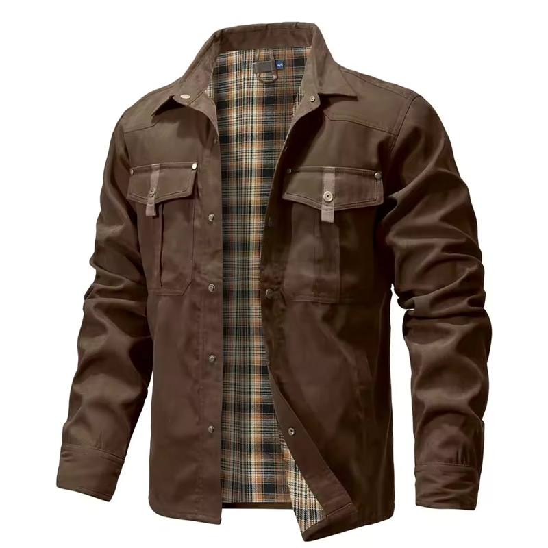 

Men s Jackets Spring Flannel Lined Shirt Coat Shacket Casual Snap Button Overshirt Western Cowboy Style High Quality Top XL