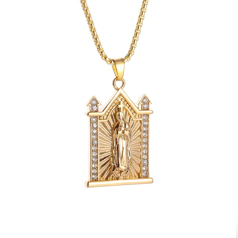 Classic Catholic Virgin Mary Square Pendant Necklace for Men Women Christian Religious Prayer Amulets Jewelry Gifts