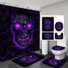Gotisches lilaäugiges Totenkopf-Badezimmer-Set Mit Duschvorhang, Toilettendeckelbezug & Matten Leuchtendes Totenkopf-Design Dunkle Gothic-Dekoration Geschenk
