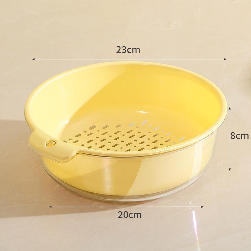 Household Transparent Vegetable Washing Basket Kitchen Draining Basket Double-layer Fruit Washing Basin Filter and Washing Basket