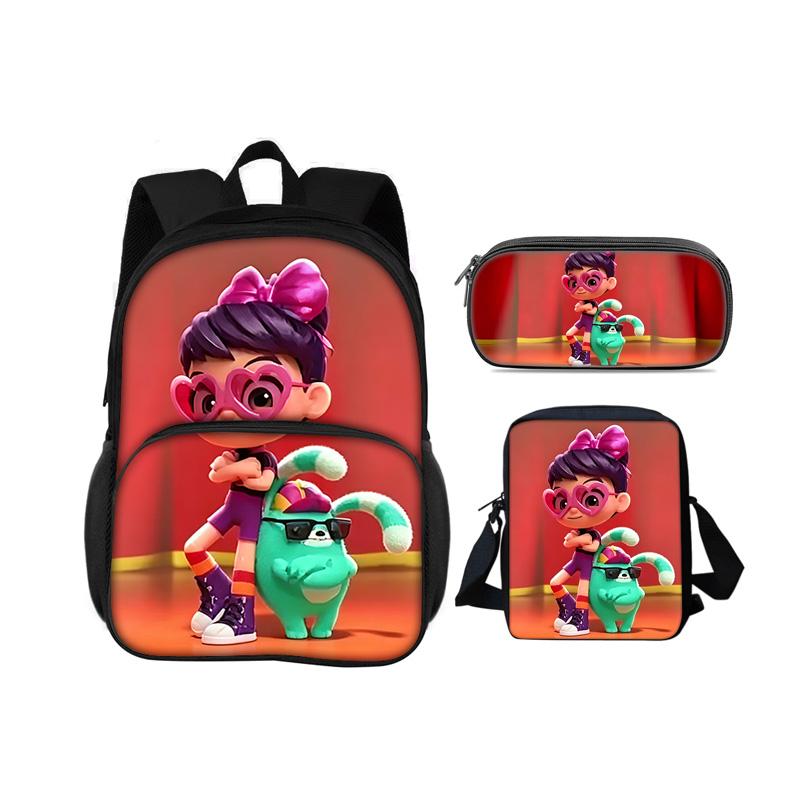 Abby Hatcher Runde Fronttasche Rucksack Federmäppchen Umhängetasche 3-teiliges Set Cartoon-Druck Schüler Jungen und Mädchen Schule Geburtstagsgeschenk
