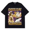 Chease Is My Weakness Funny Cheese Rat Love Cheese Meme Tshirt Men Women Hiphop TShirts Shortsleeved Loose Harajuku Tshirts