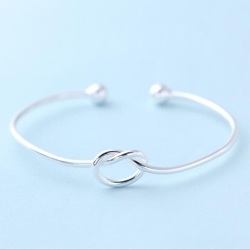 New Fashion Jewelry Not Allergic 925 Sterling Silver Blangles Simple Love Knot Slender Personality Opening Bracelets SL041