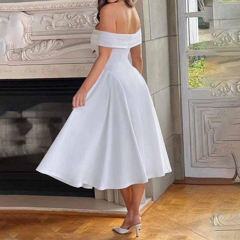 Women's European & American Off-the-Shoulder Backless Dress - Solid Color, Long and Sexy Fashion Style (2026 In Stock)