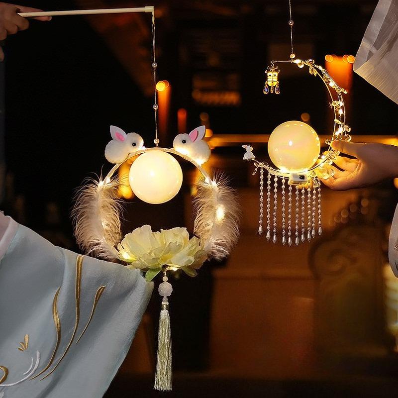 Rabbit Lantern Handmade DIY Moon Palace Light Chinese Ancient Craft Gift Wooden Chinese Mid-Autumn Decoration for Kids Adults