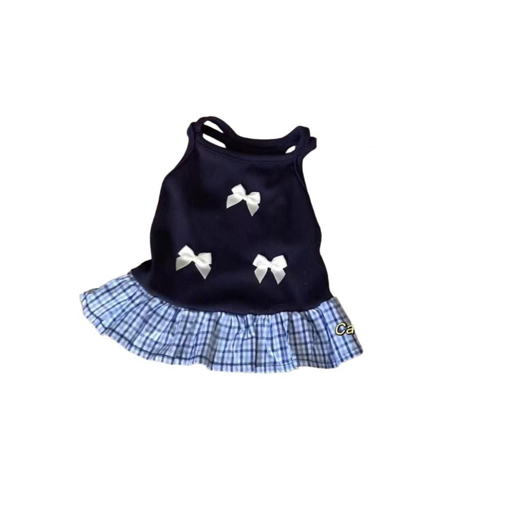 Spring Summer Thin Breathable Pet Camisole Dress With 3 Small Bows, Anti-shedding Fur Vest Skirt, Clothes For Small Dogs Cats
