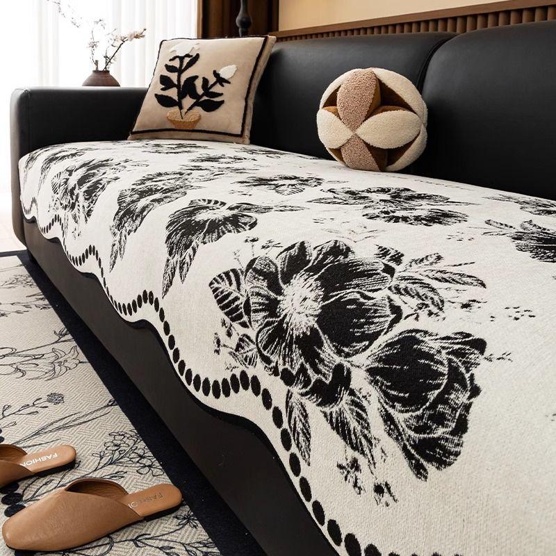 Modern Camellia Chenille Sofa Cover - Fit for Single To Four-Seater Sofas, Soft & Comfortable, Non-Slip, Dustproof & Breathable Couch Protector