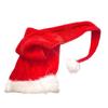 Red Santa Hat with Extended Drooping Shape, Smooth Short-Pile Fabric and White Trim for Holiday Gatherings and Costumes