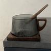 200ml Stripe Glass Coffee Cup and Saucer Set Iced Americano Coffee Mug With Wooden Tray Spoon Reusable Barista Coffee Tools