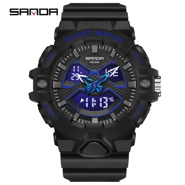SANDA 3150 TPU Material Watches for Men Digital-Analog Dual Movement Fashion Sport Style Multi-functional Men's Waterproof Watch