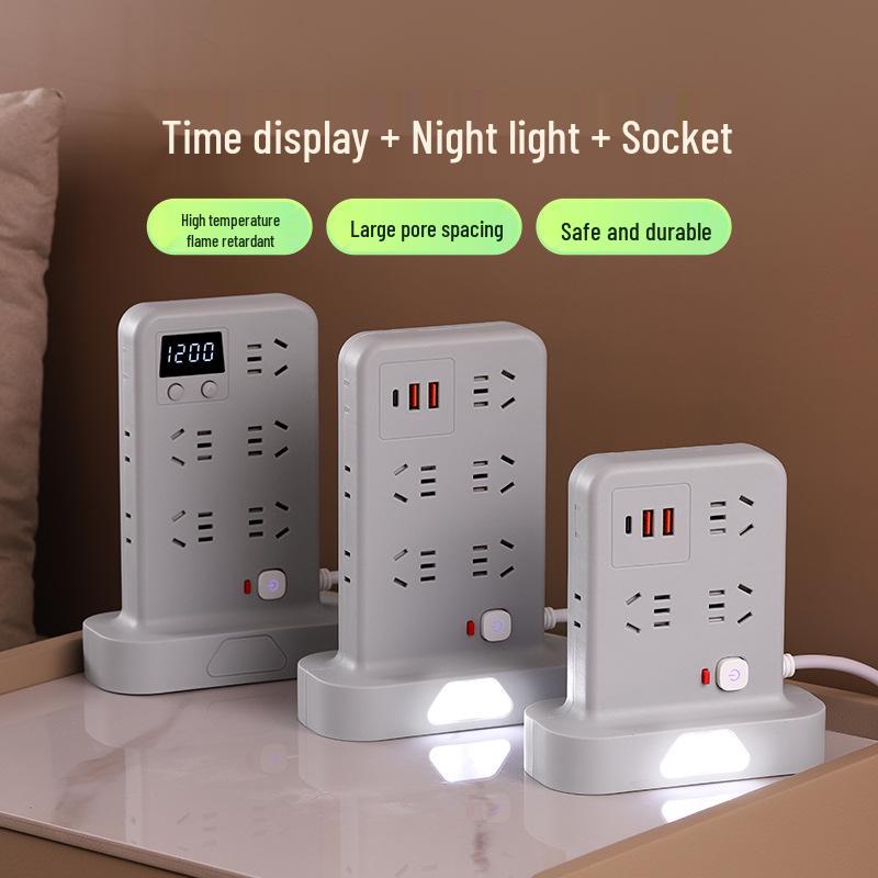 Multi-functional Vertical USB Power Strip with Night Light
