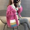 Cardigan Women Female 2023 Spring and Autumn V Neck Long Sleeve Korean Version Loose Color Block Sweater Knit Cardigan Female