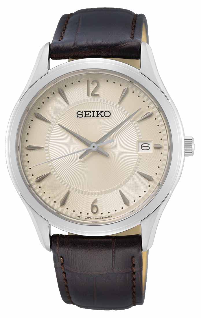 

Seiko Analog Quartz Watch with Leather Strap Men s SUR421P1, Silver, Strap.