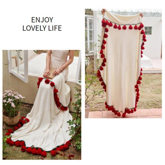 Crochet Flowers Rose Bouquet Blanket Soft Breathable Decorative Romantic Rose Flower Bouquet Knitted Throw Blanket