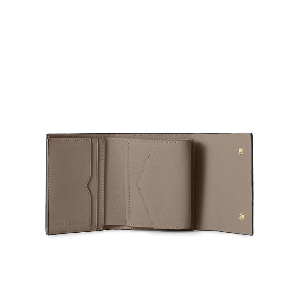 BONAVENTURA Flap Small Wallet in Shrink Leather (Ivory x Etoupe) - European-Grade Leather, Minimalist, Genuine Leather, Perfect Gift (BWAT40-IVET)