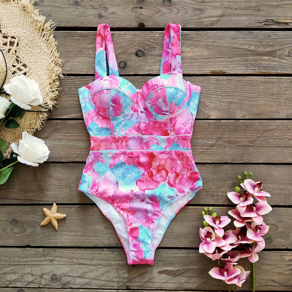 New Sexy One Piece Swimsuit Women Swimwear Cut Out Bathing Suit Summer Push Up Monokini Print Swim Suit  Beach Wear Female