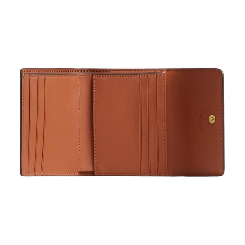 Coach Wallet 11 Carriage Print MILA Flip Cover Metal Letters Artificial Leather and Cow Leather Regular Unisex Couple Style Black Black and Brown