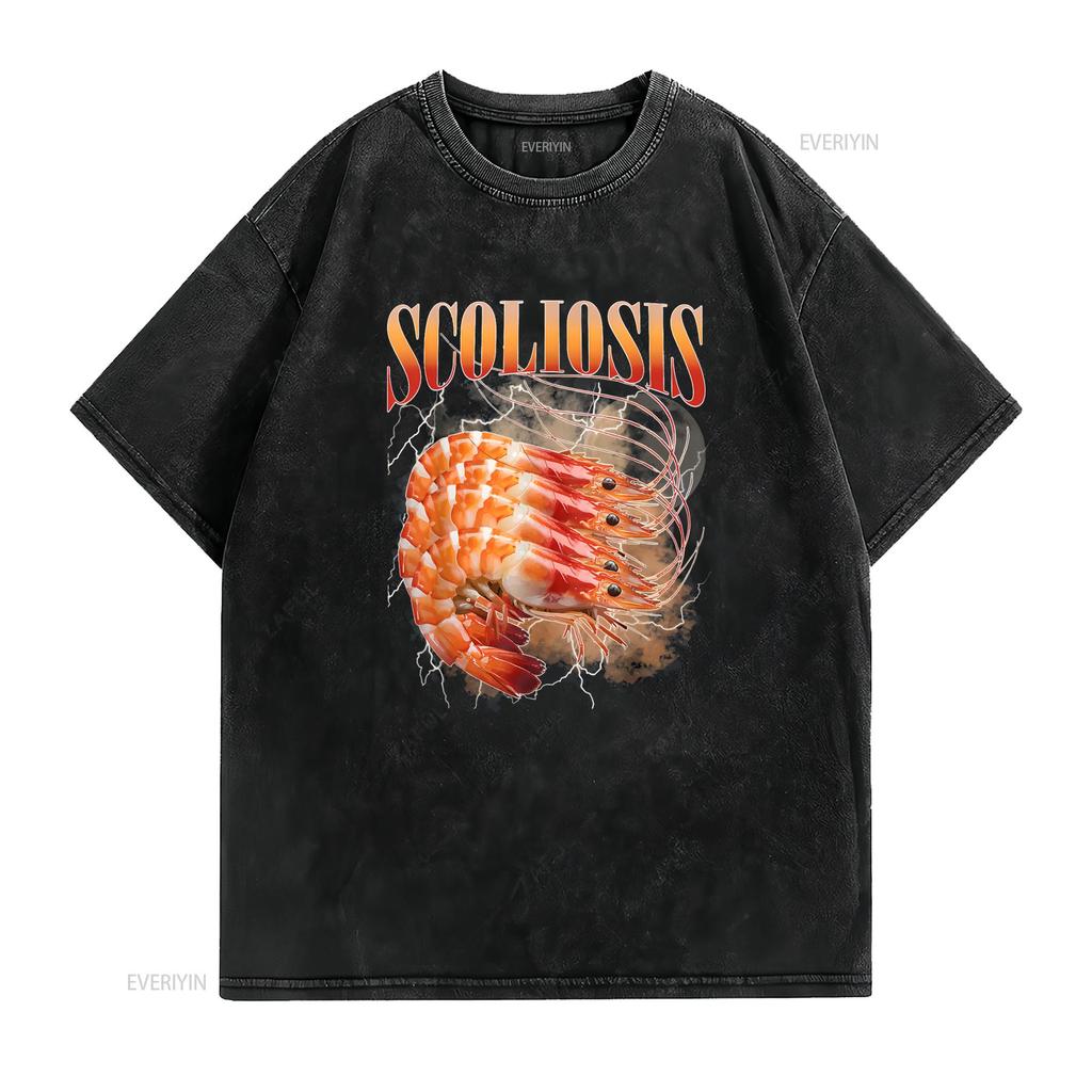 Scoliosis Shrimp T Shirt vintage Washed Versatile Top For Everyday Wear Stretched Comfortable Stylish Soft fashion Slightly