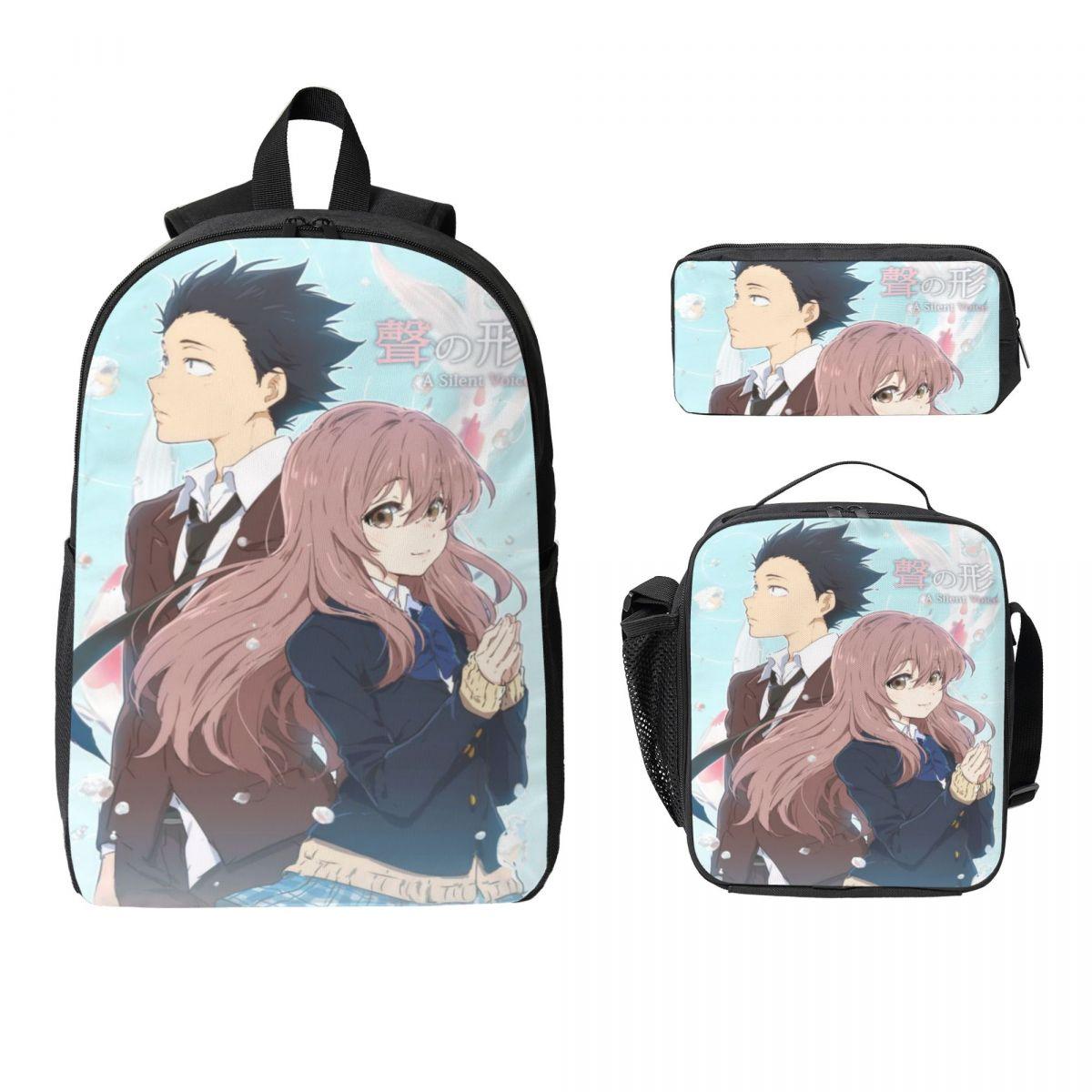 Ensemble de 3 pièces Sac à dos A Silent Voice pour enfants Sacs à crayons Sacs à dos avec boîte à lunch Pour élèves de l'école primaire Sac à dos
