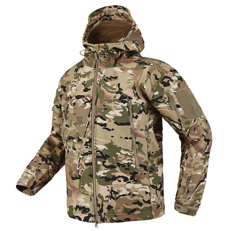 Veste militaire softshell pour homme, veste de camouflage tactique en polaire imperméable, manteau coupe-vent d'extérieur à capuche en peau de requin