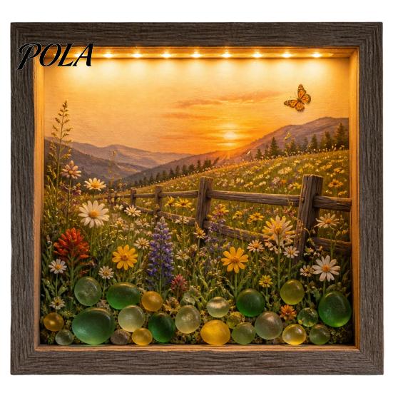 Soft Non-dazzling Night Light LED Photo Frame, Up Picture Wooden with 3D Surround Wall Decor Scenic Art Print, Ambient Lighting for Bedroom