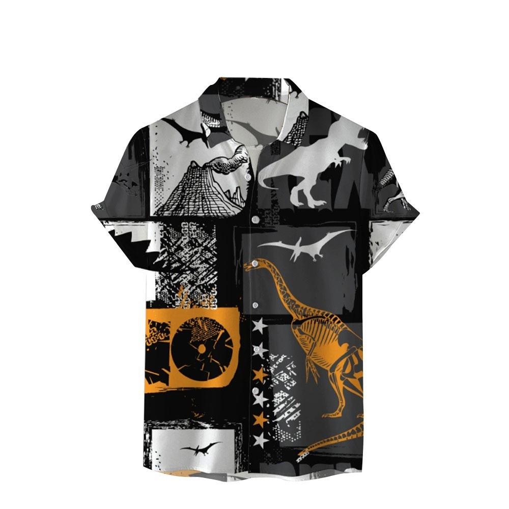 Summer New Large Size Hong Kong Style Men's Flower Shirt 1D Digital Printing Casual Short Sleeve Shirt Men's Clothing