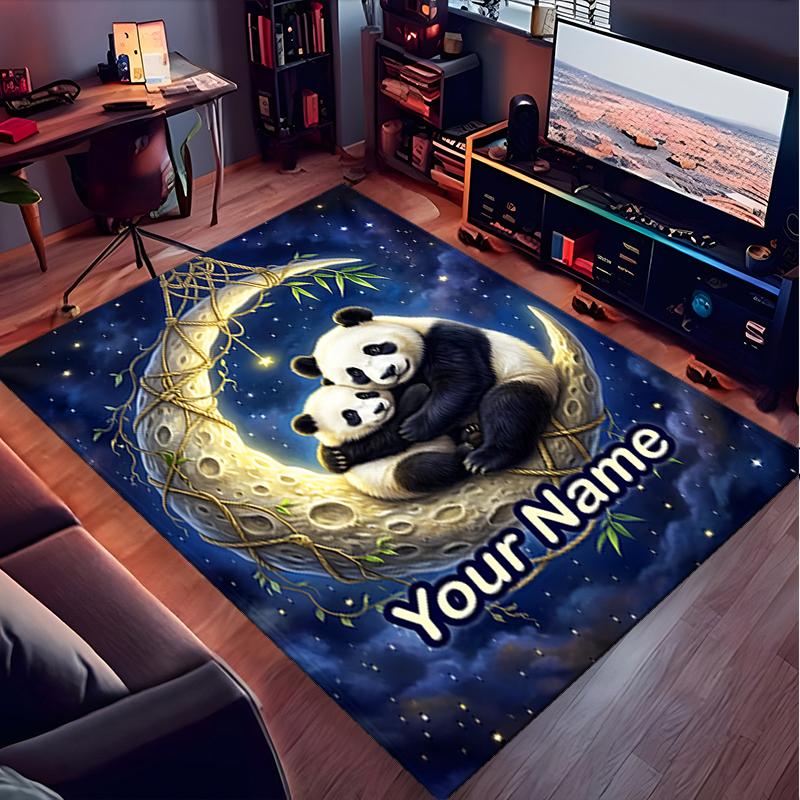 1PC Custom Name Panda Moon Night Love Theme Floor Mat Ideal for Living Room, Game Rooms, Office, Bedroom,Floor Mat Playful Design