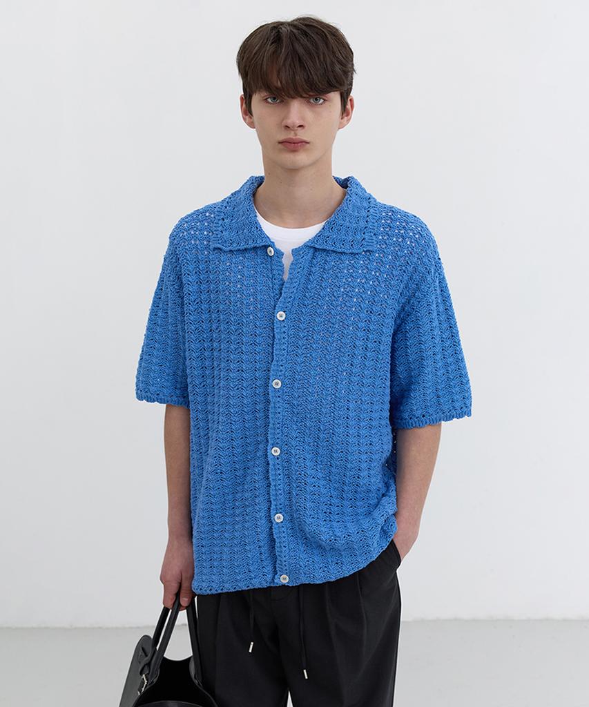 Cardigan a uncinetto con scollo aperto Deonseuteupomaen_Unisex_Udsw5B123_Blu