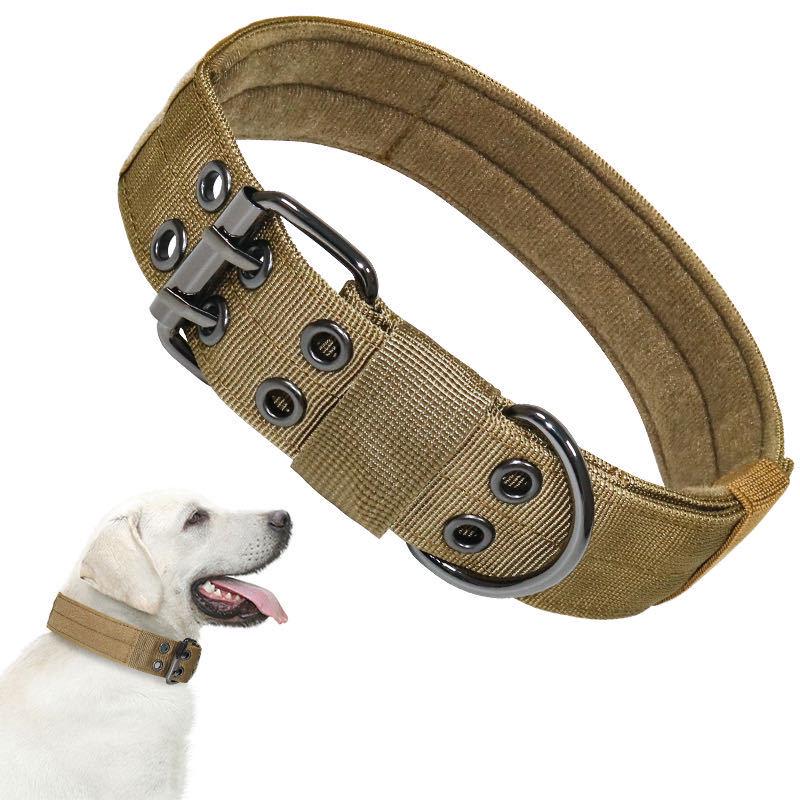 Taktisches reflektierendes Lederhalsband für Hunde im amerikanischen Stil für mittlere und große Hunde – Bissfestes und würgefestes Design