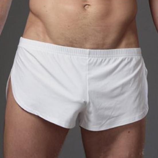 Solid Color Casual Men Elastic Waistband Split Shorts Underwear Home Sportswear