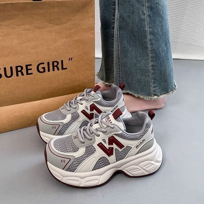 Net Shoes Are Light and Heightened Casual Sports Shoes for Women's New Spring and Autumn Silver Platform Dad Shoes for Women