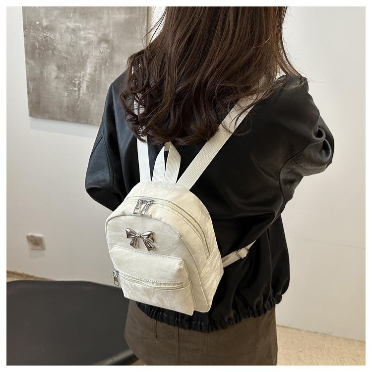 Cute Bowknot Faux Leather Mini Backpack for Women Small Lightweight School Daypack Fashion Streetwear Bag