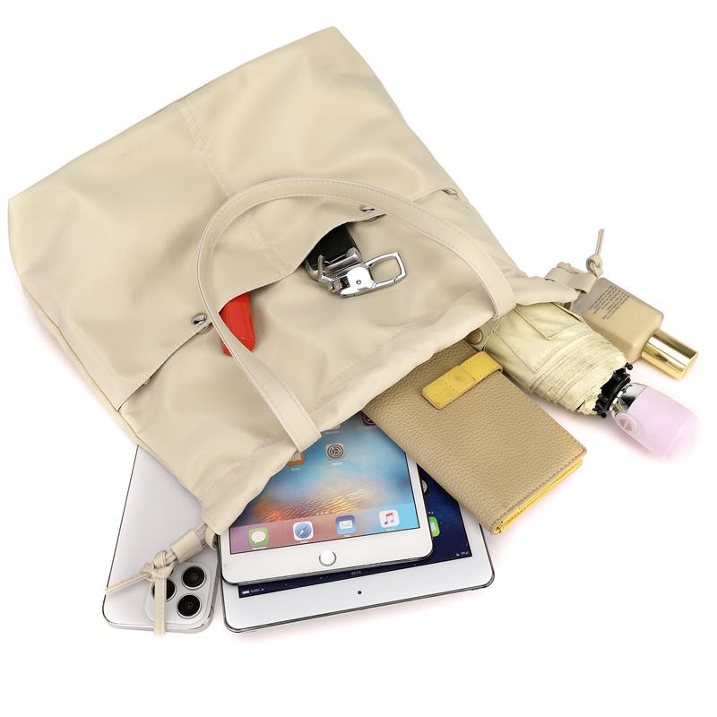 Drawstring Shoulder Bag Women's Handbag Lightweight Water-Repellent Nylon Tote Bag