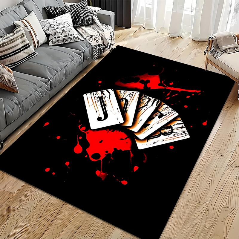 "Black Carpet with Bloody Cards and Joker Patterned Design" Suitable for use as an anti-slip for living room bedroom sofas