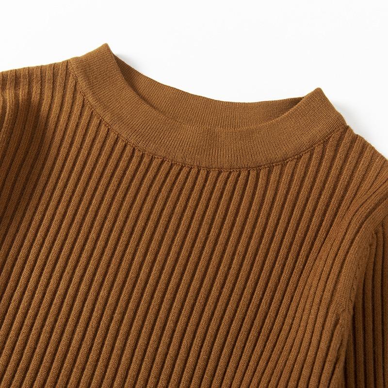 Autumn and Winter Women's Dress Knitted Long-sleeved Solid Color Slim Bottoming Dress Inside The Fashion A-line Skirt