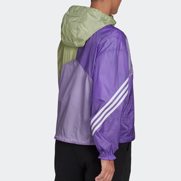 Adidas Colorblock Logo Stripe Sports Casual Hooded Jacket Women Outerwear Purple H48581