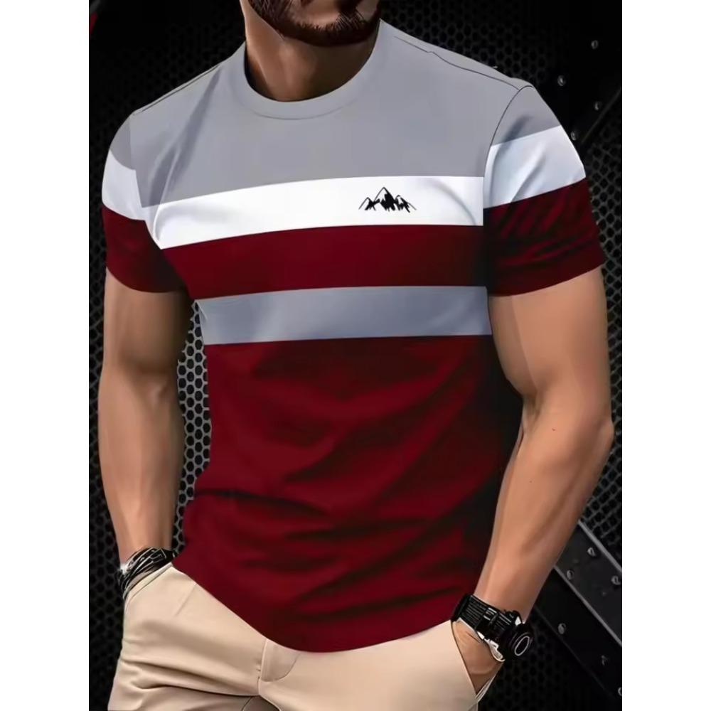 Colorful Striped Small Icon Simple Fashionable Comfortable Soft Breathable Large Loose Casual Short Sleeved Men's T-shirt