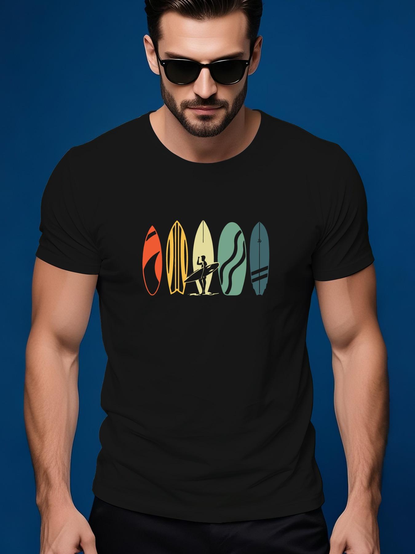 Short Sleeve Tshirt - Surfboard Graphic Print Summer Tee XXXXL