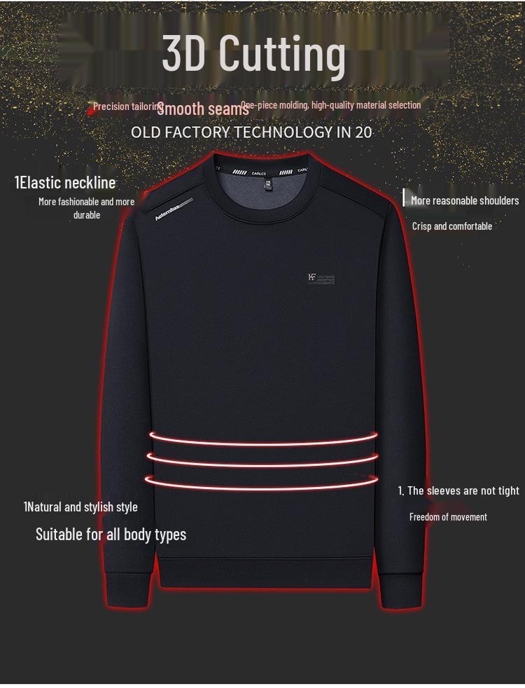 New Fashion Fleece-Lined Men's Sweatshirt: Winter-Ready, Skin-Friendly, Comfortable Long-Sleeved T-Shirt